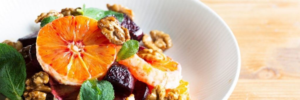 healthy breakfast bowl coriander orange walnut