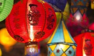 mid autumn lantums lighting up street